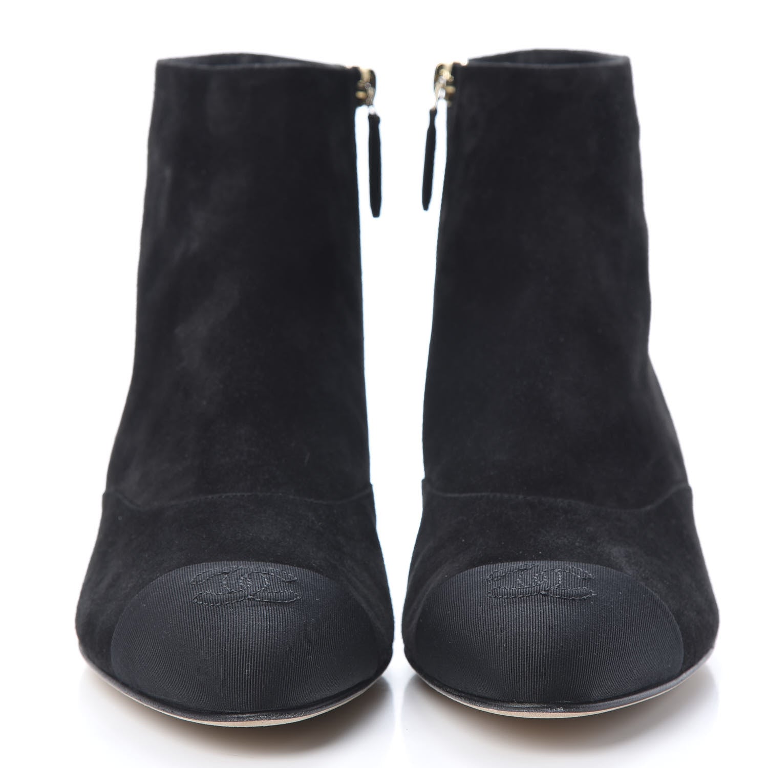Chanel Suede Calfskin Pearl Cap Toe Short Boots 37.5 Black 2 of 10