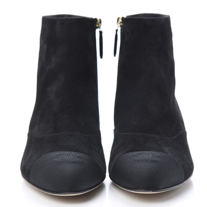 Chanel Suede Calfskin Pearl Cap Toe Short Boots 37.5 Black 2 of 10