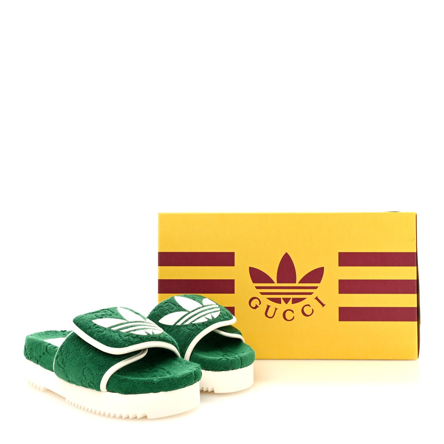 X ADIDAS Terry Cloth Trefoil GG Monogram Womens Platform Sandals 36 Green Off White