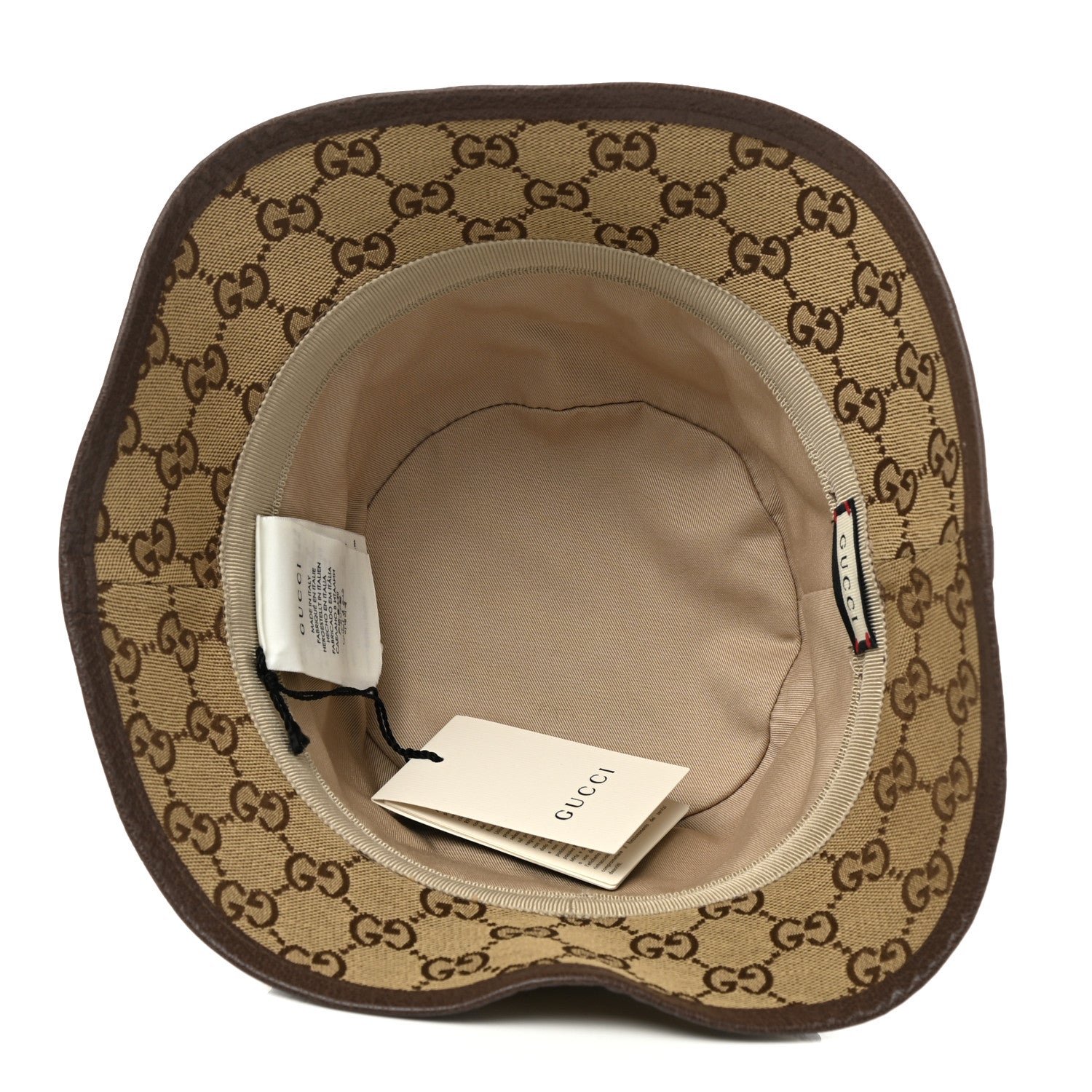 Gucci Monogram Textured Dollar Calfskin GG Jago Bucket Hat S Cacao Beige 7 of 9