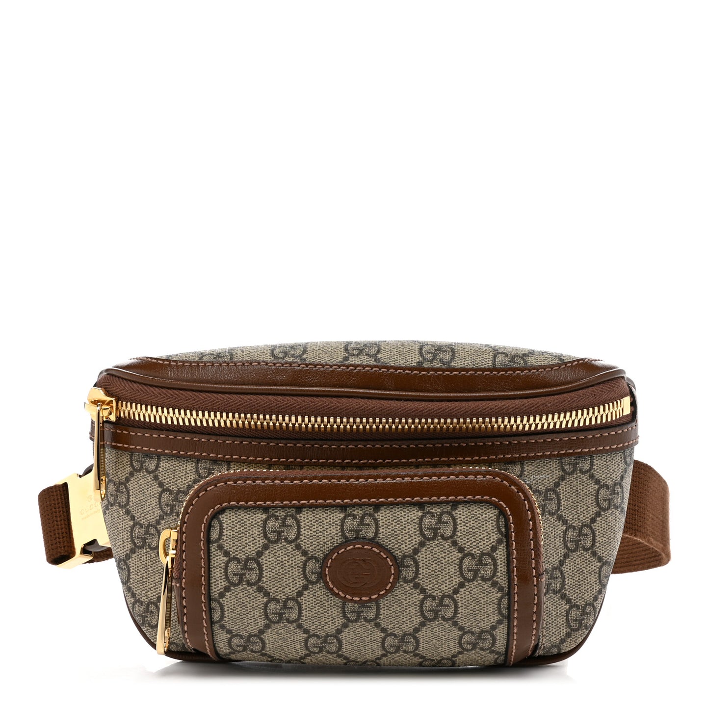 GG Supreme Monogram Textured Calfskin Retro Interlocking G Belt Bag Beige Ebony Brown Sugar