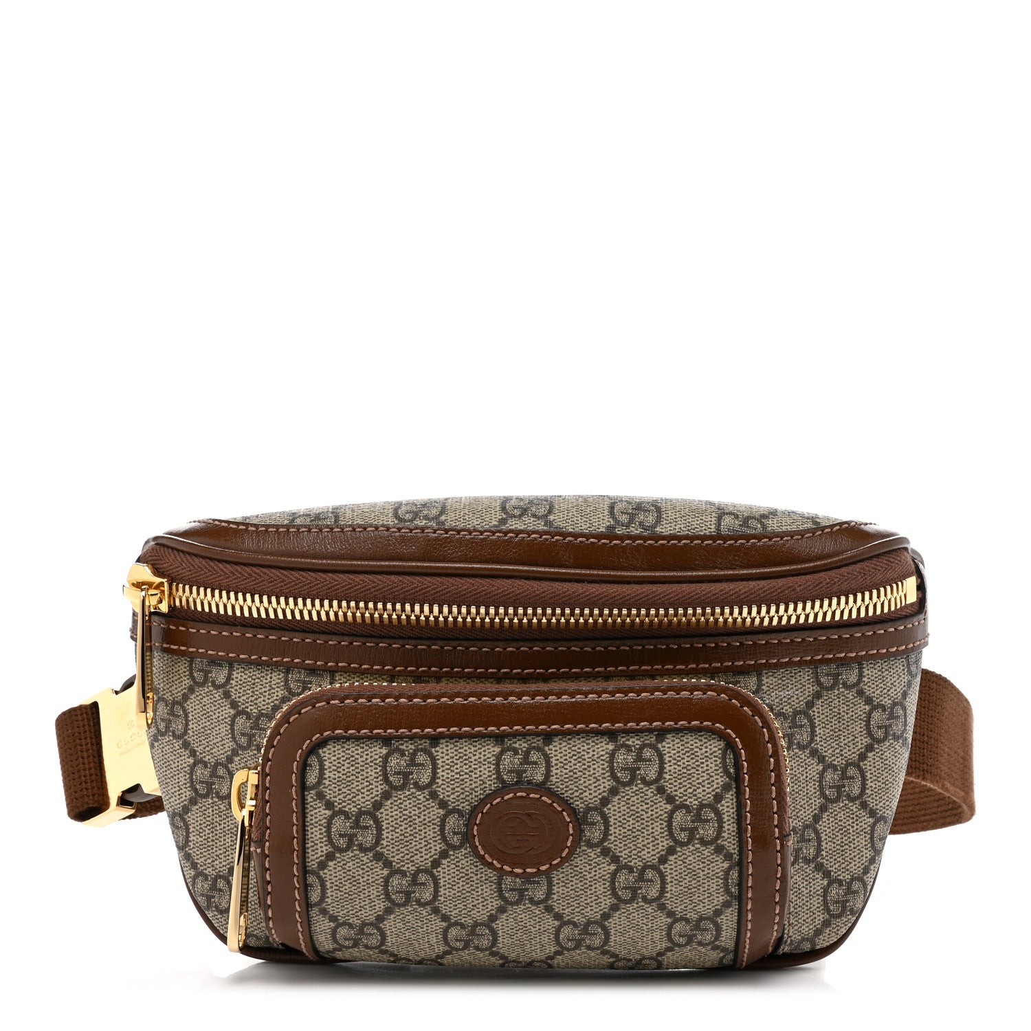Gucci GG Supreme Monogram Textured Calfskin Retro Interlocking G Belt Bag Beige Ebony Brown Sugar 1 of 10