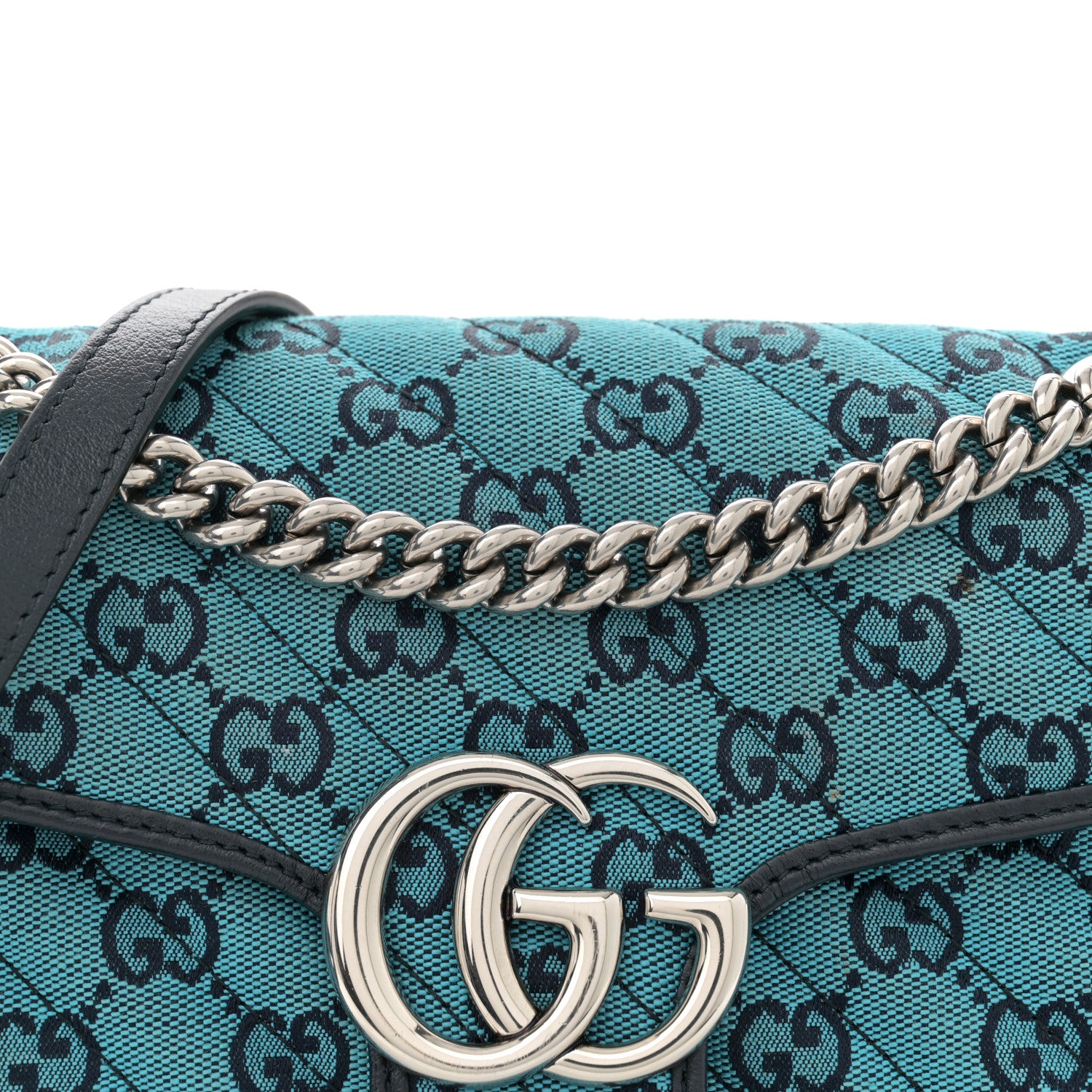 Gucci Monogram Multicolor Matelasse Diagonal Small GG Marmont Shoulder Bag Light Blue 8 of 12