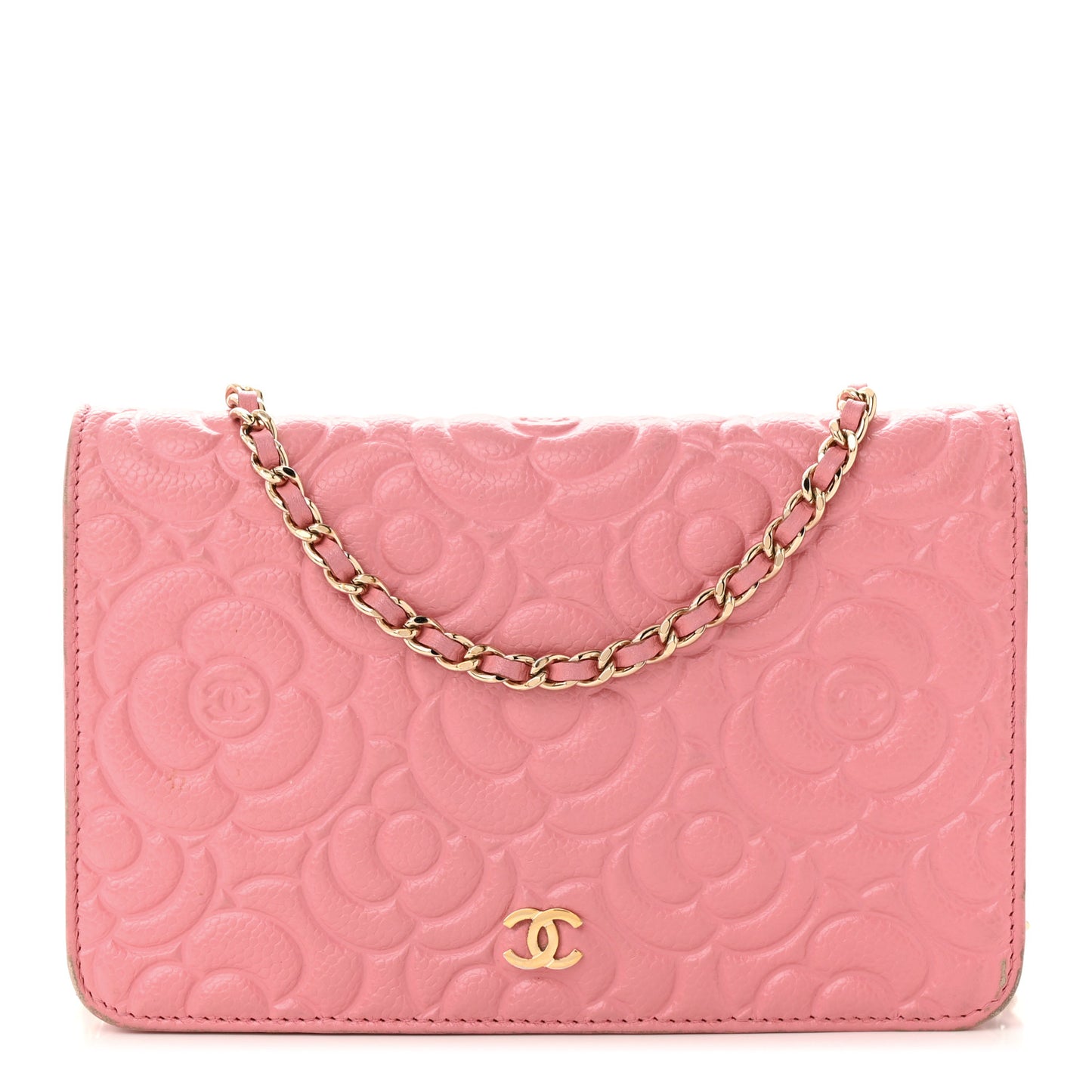 Caviar Camellia Embossed Wallet On Chain WOC Light Pink