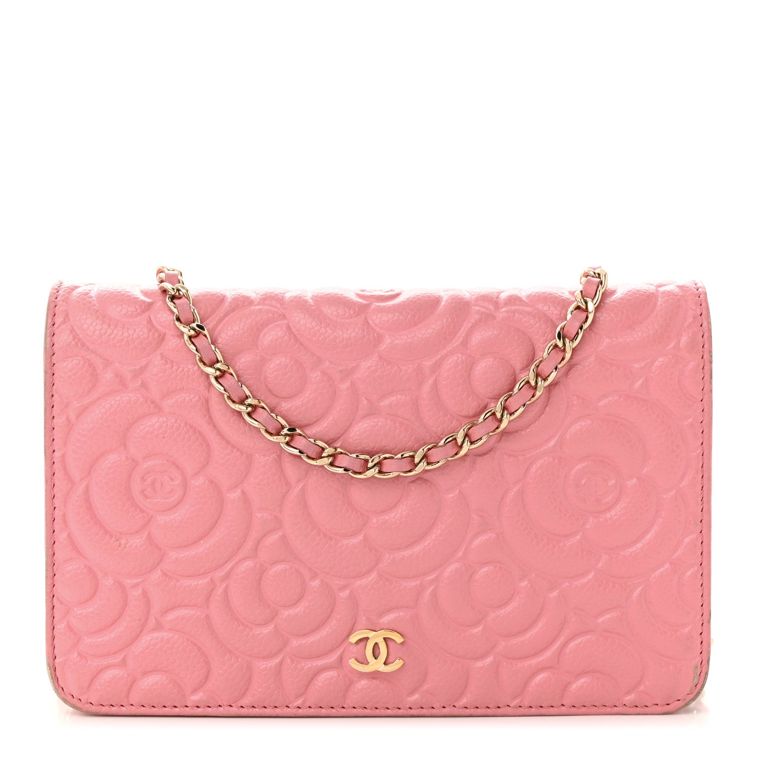 Chanel Caviar Camellia Embossed Wallet On Chain WOC Light Pink 1 of 16