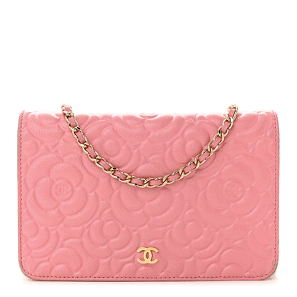 Chanel Caviar Camellia Embossed Wallet On Chain WOC Light Pink 1 of 16