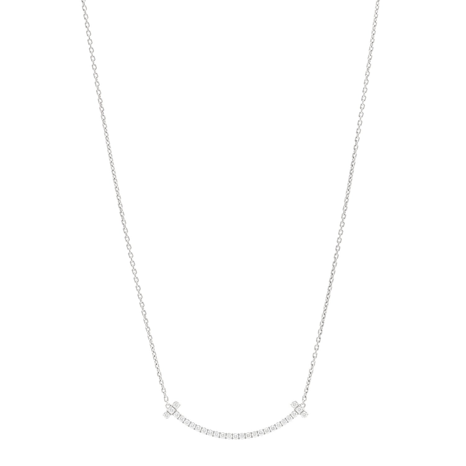 Tiffany 18K White Gold Diamond Medium Smile Pendant Necklace 1 of 5