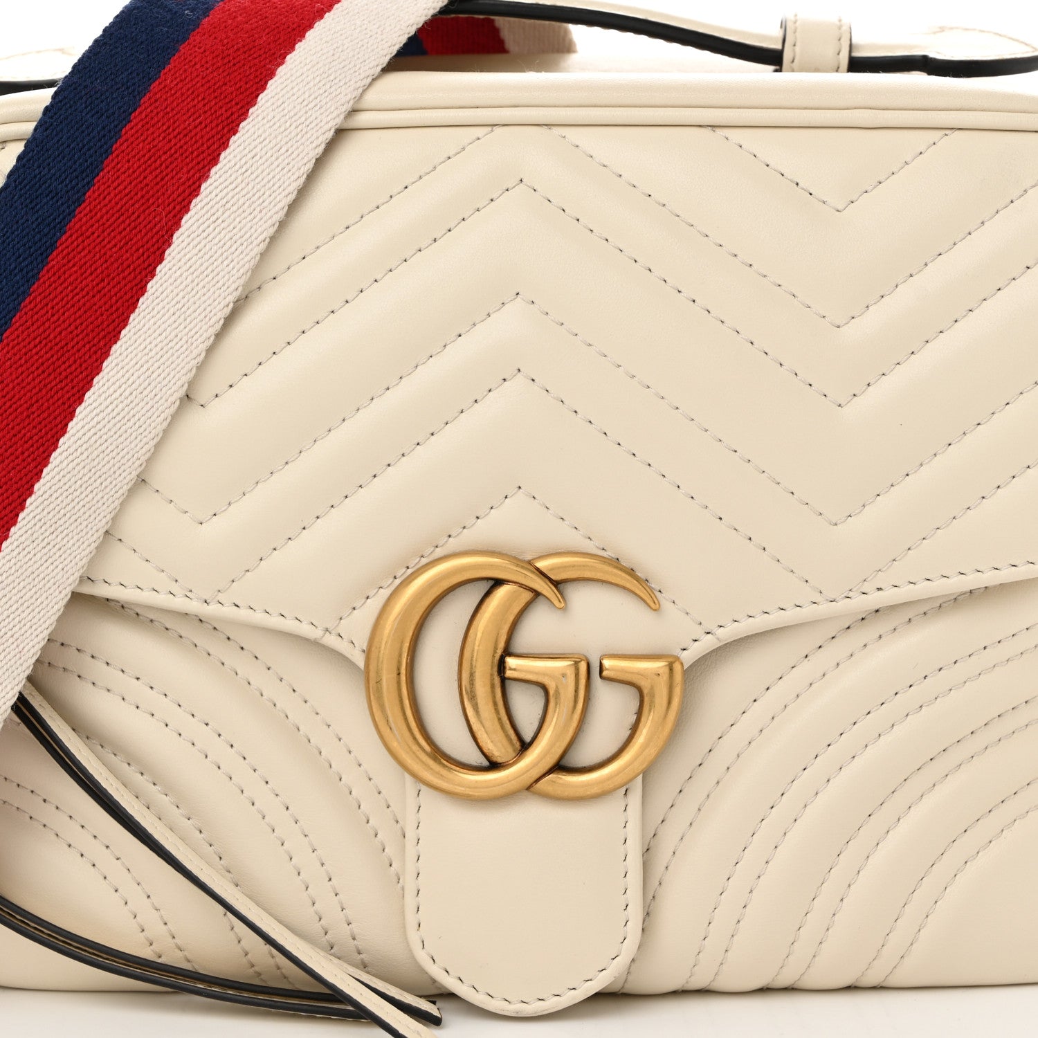 Gucci Calfskin Matelasse Sylvie Web Small GG Marmont Top Handle Shoulder Bag White 8 of 12