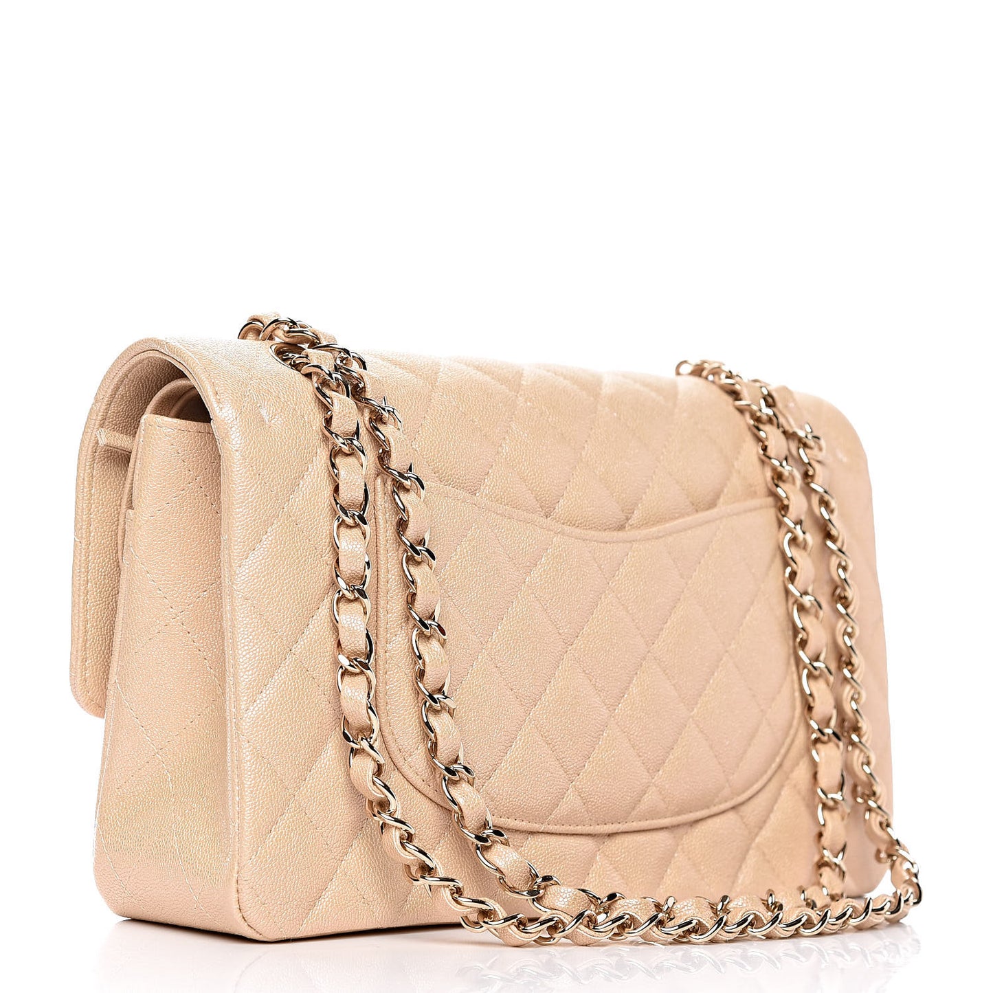 Iridescent Caviar Quilted Medium Double Flap Beige