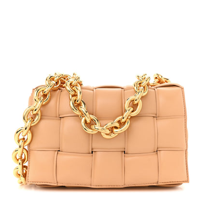 Bottega Veneta Lambskin Maxi Intreccio Padded Chain Cassette Crossbody Bag Almond 1 of 12