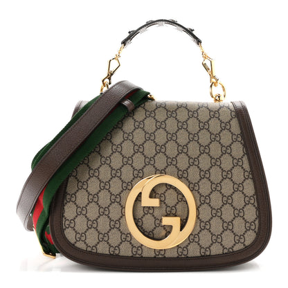 Gucci GG Supreme Monogram Textured Dollar Calfskin Web Medium Blondie Top Handle Shoulder Flap Bag Beige Ebony New Acero 1 of 10