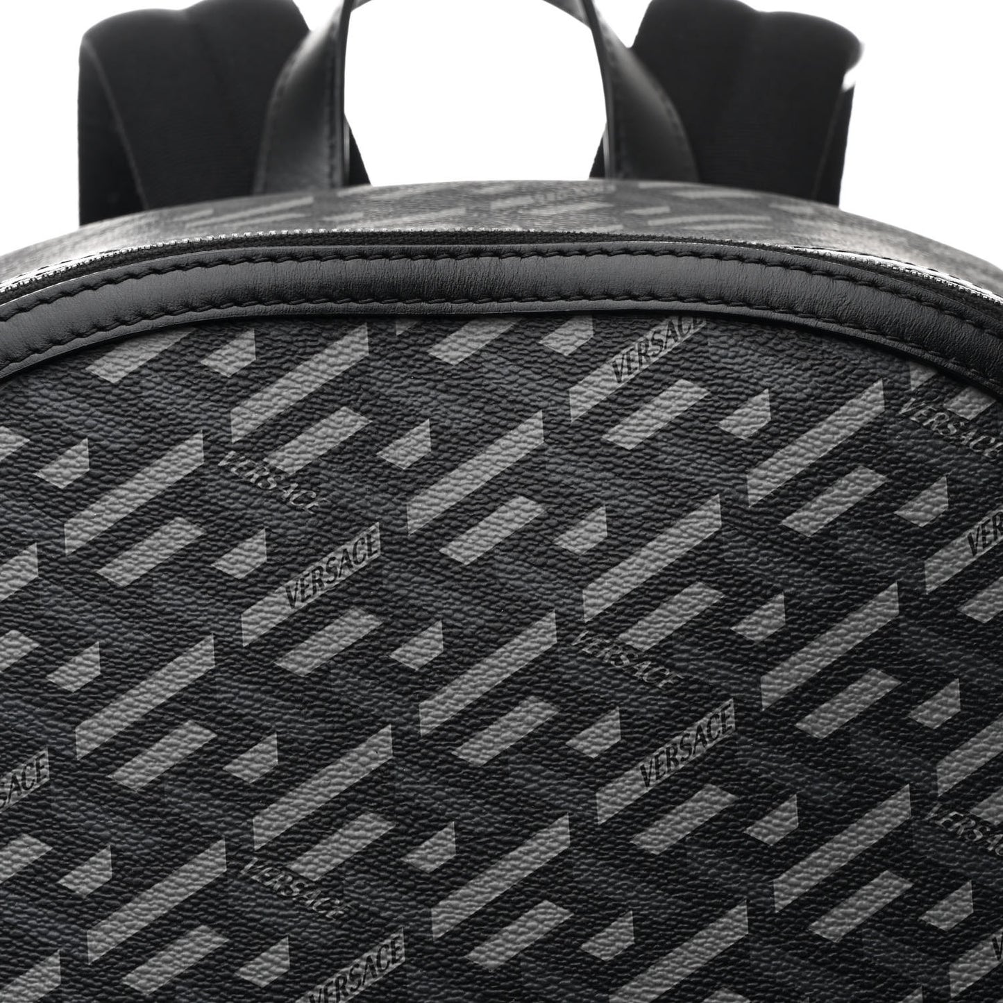 Coated Canvas Calfskin La Greca Signature Backpack Black Grey