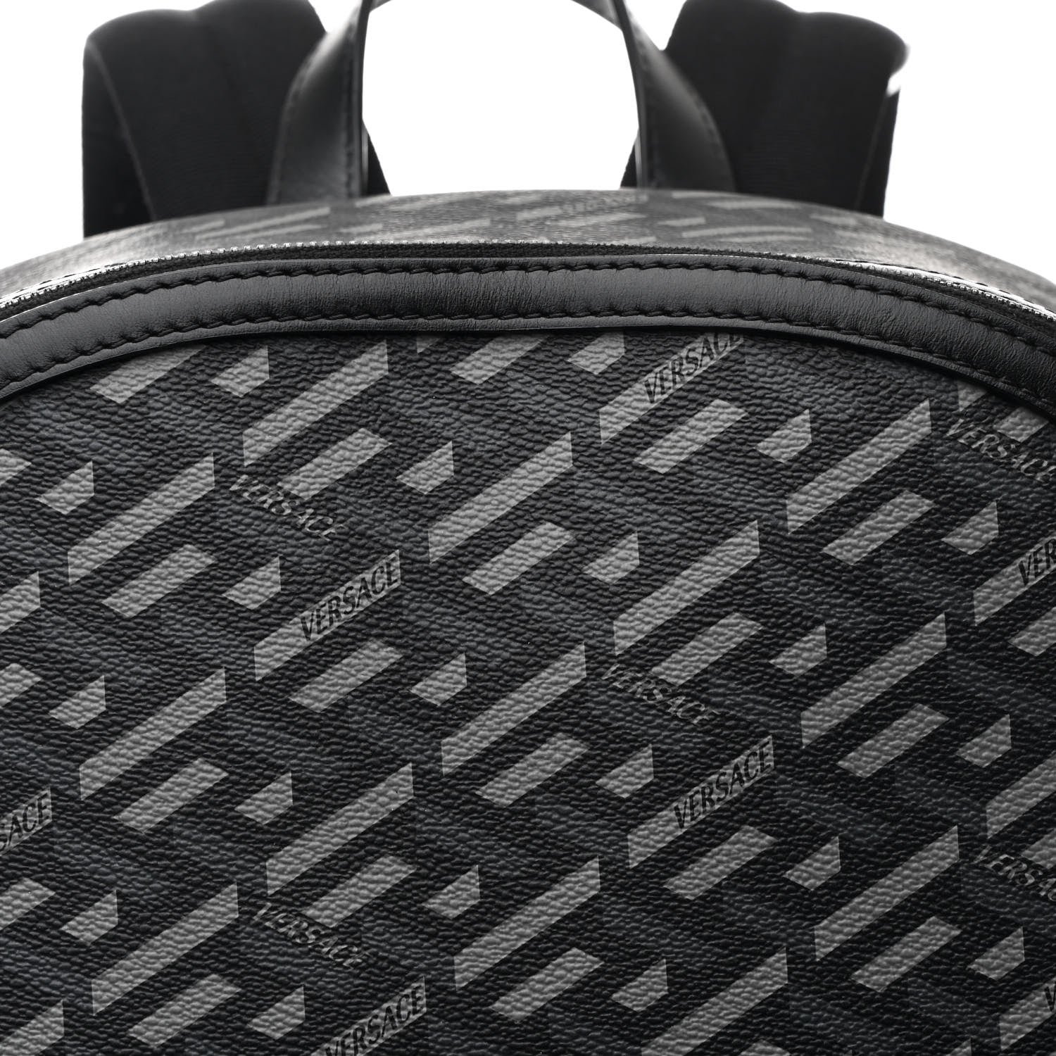 Versace Coated Canvas Calfskin La Greca Signature Backpack Black Grey 8 of 10