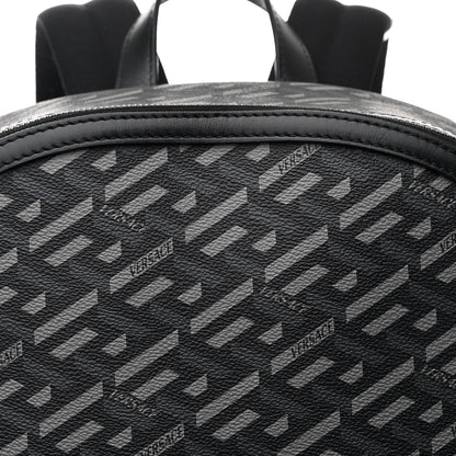 Versace Coated Canvas Calfskin La Greca Signature Backpack Black Grey 8 of 10