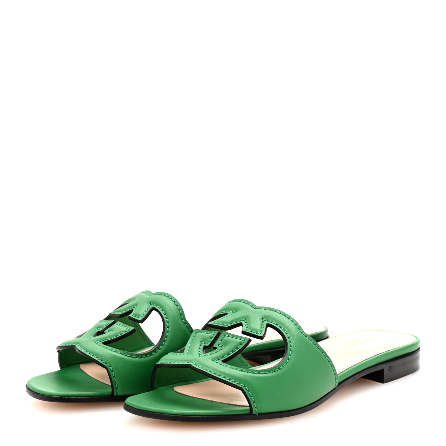 Cosmos Softy Calfskin Interlocking G Cut Out Slide Sandals 35 New Shamarock