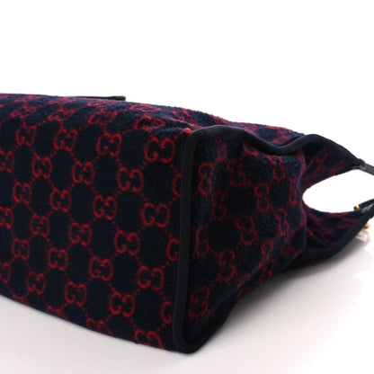 Gucci Covered Wool Textured Dollar Calfskin GG Monogram Large Tote Bag Blue Red 9 of 9