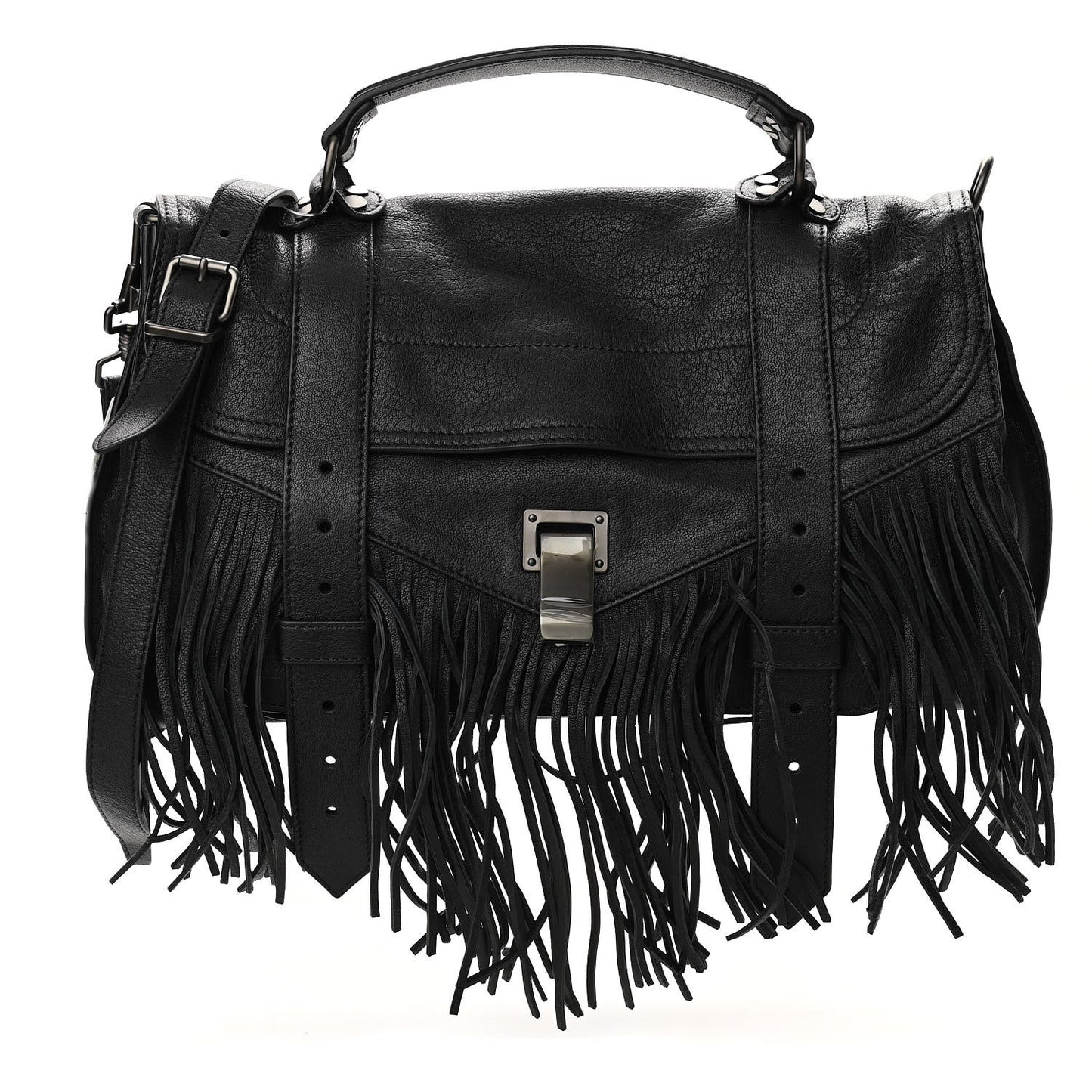 Lambskin Tiny Fringe Lux PS1 Satchel Black
