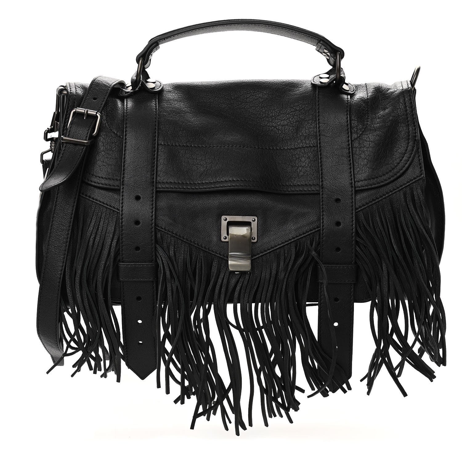 Proenza Schouler Lambskin Tiny Fringe Lux PS1 Satchel Black 1 of 10