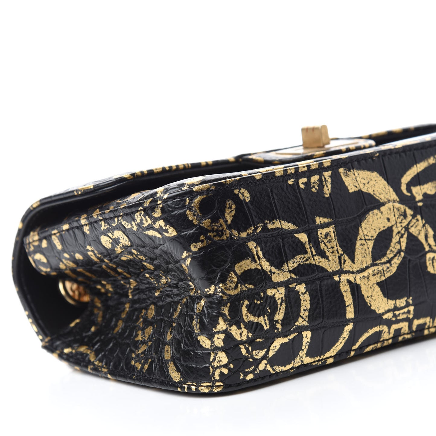 Calfskin Crocodile Embossed Graffiti 2.55 Mini Cocodile Reissue Flap Black Gold