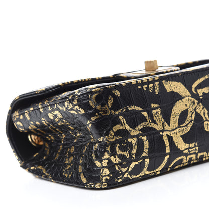 Chanel Calfskin Crocodile Embossed Graffiti 2.55 Mini Cocodile Reissue Flap Black Gold 6 of 11