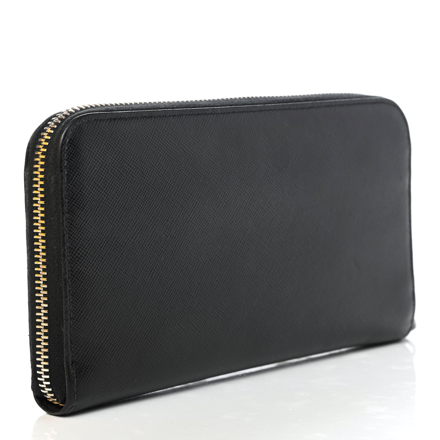Prada Saffiano Triangle Zip Around Wallet Black 2 of 4
