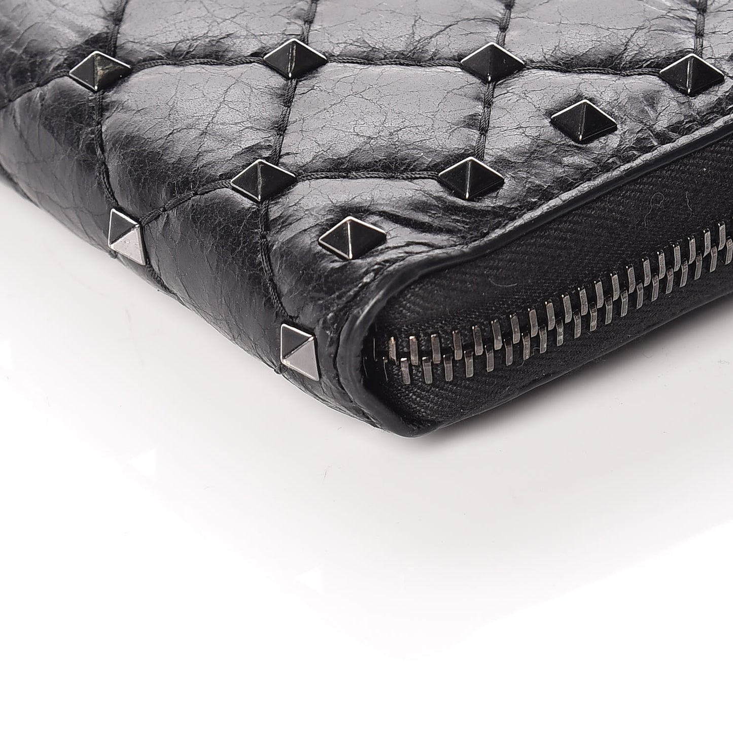 Craquele Nappa Rockstud Spike Zip Around Wallet Black