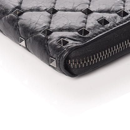 Valentino Garavani Craquele Nappa Rockstud Spike Zip Around Wallet Black 9 of 9
