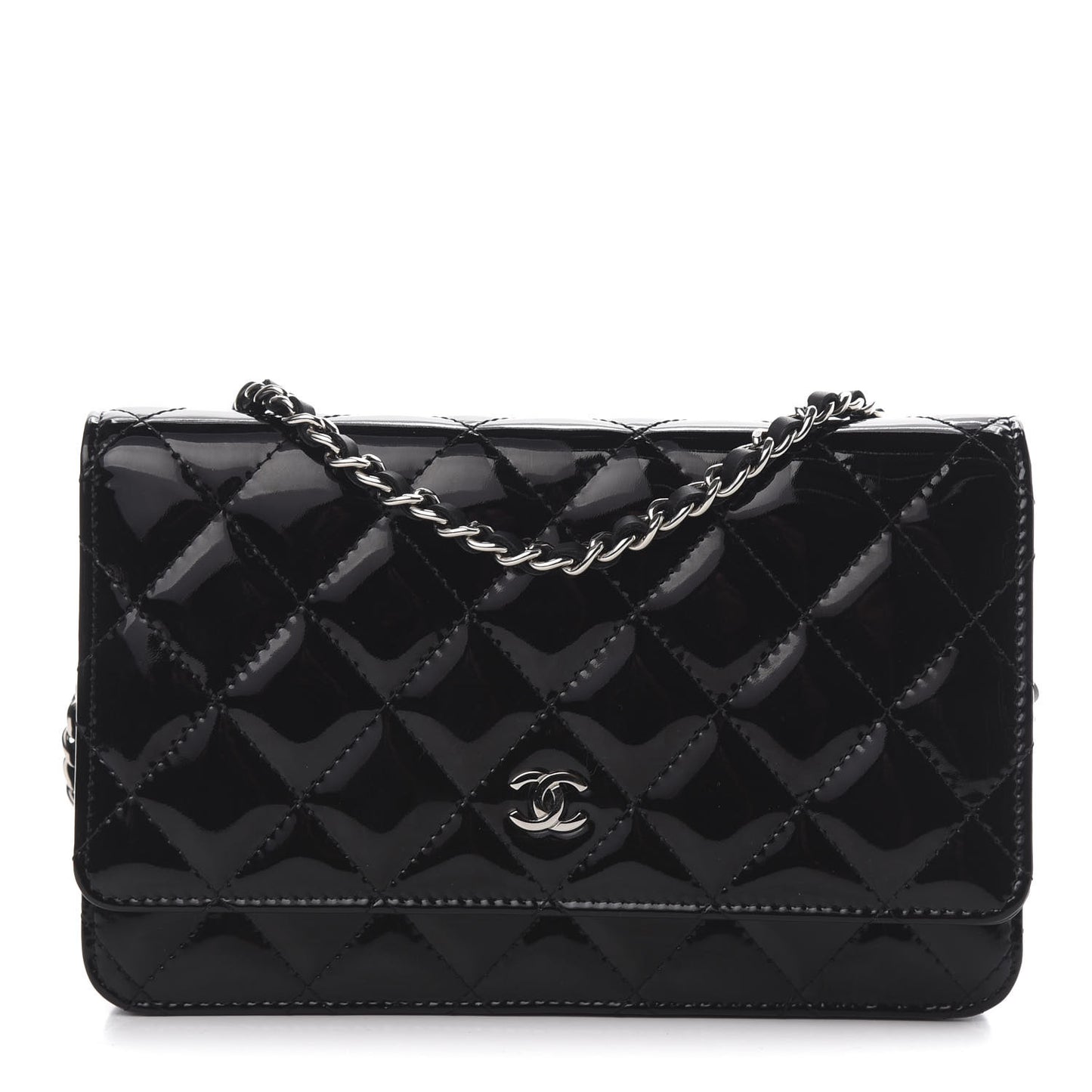 Patent Quilted Wallet On Chain WOC Black