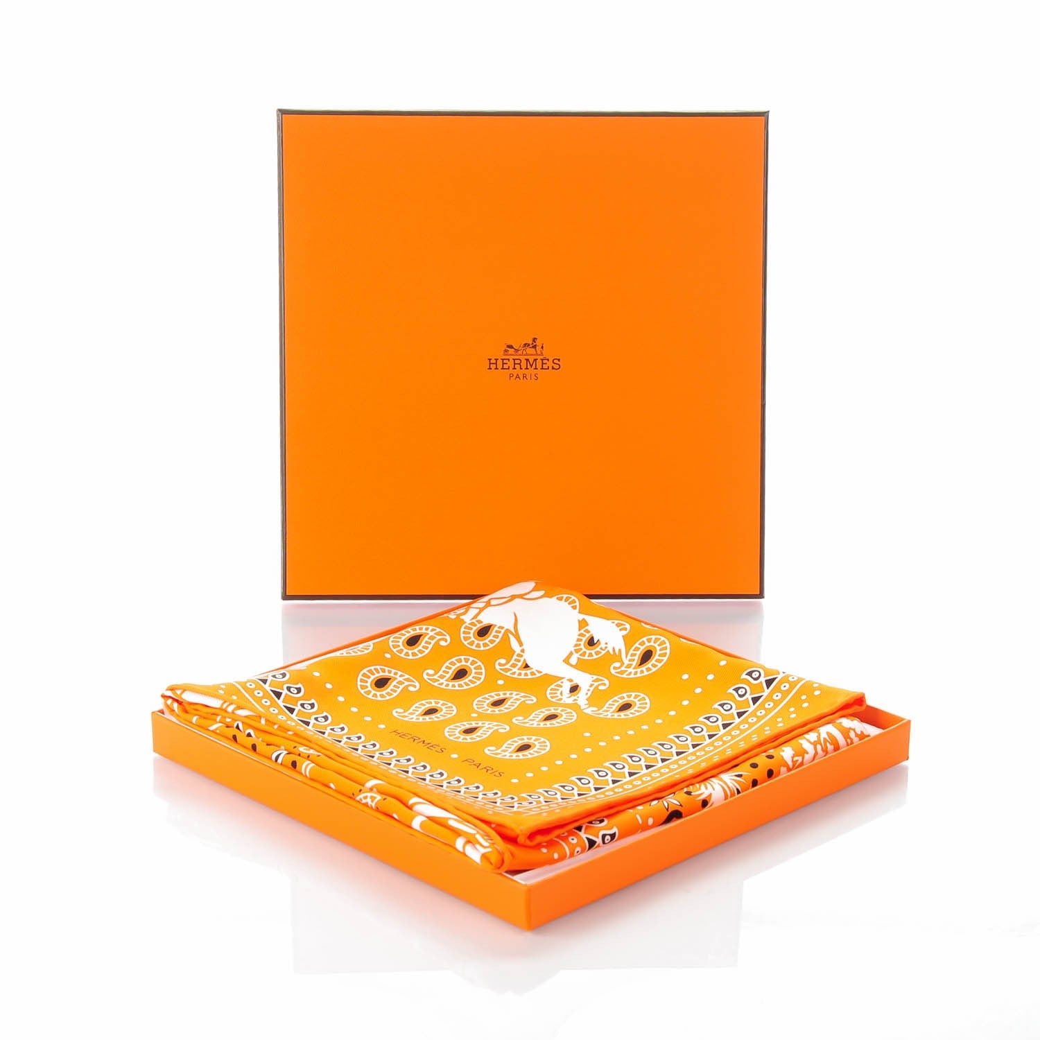 Hermes Silk Ecuries Parisiennes Bandana Scarf 55 Orange Noir Blanc 7 of 7