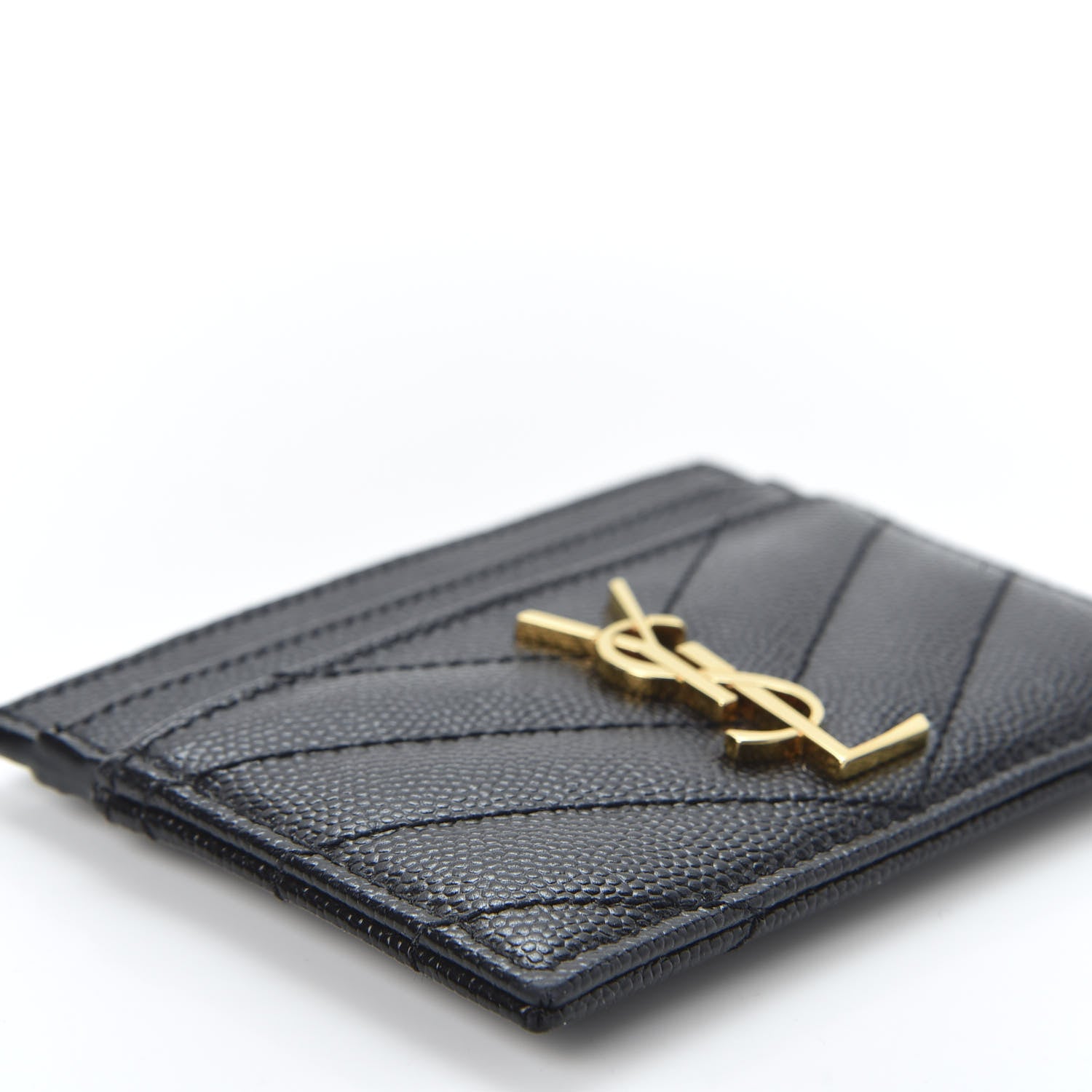 Saint Laurent Grain De Poudre Matelasse Chevron Monogram Credit Card Case Black 5 of 8