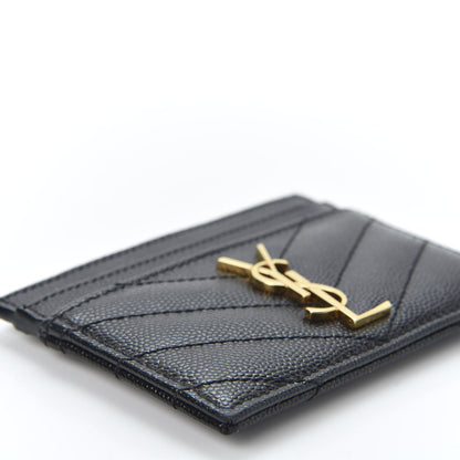 Saint Laurent Grain De Poudre Matelasse Chevron Monogram Credit Card Case Black 5 of 8