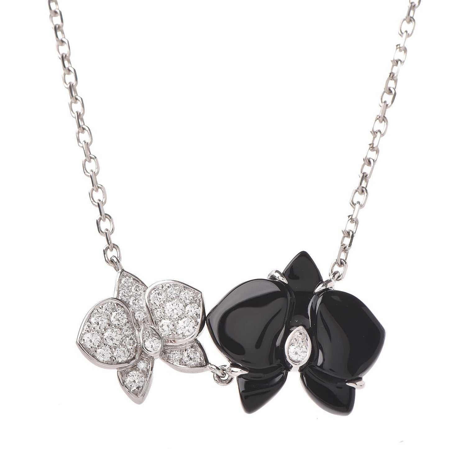 18K White Gold Diamond Black Onyx Caresse D'Orchidees Par Pendant Necklace