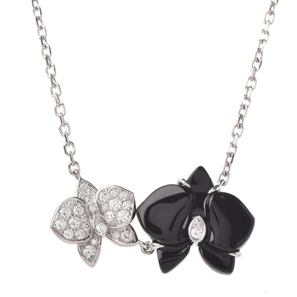 Cartier 18K White Gold Diamond Black Onyx Caresse D'Orchidees Par Pendant Necklace 4 of 6