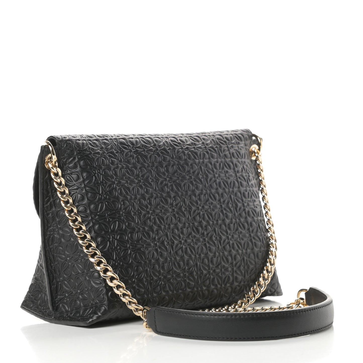 Goatskin Embossed Avenue Shoulder Bag Black