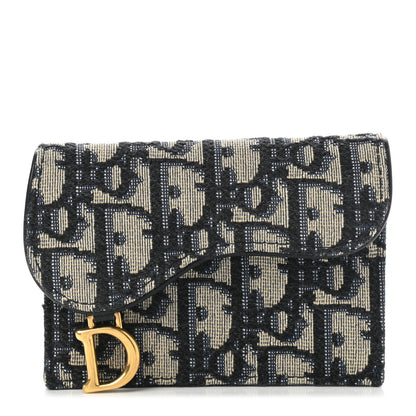 Christian Dior Oblique Saddle Card Holder Blue 1 of 8
