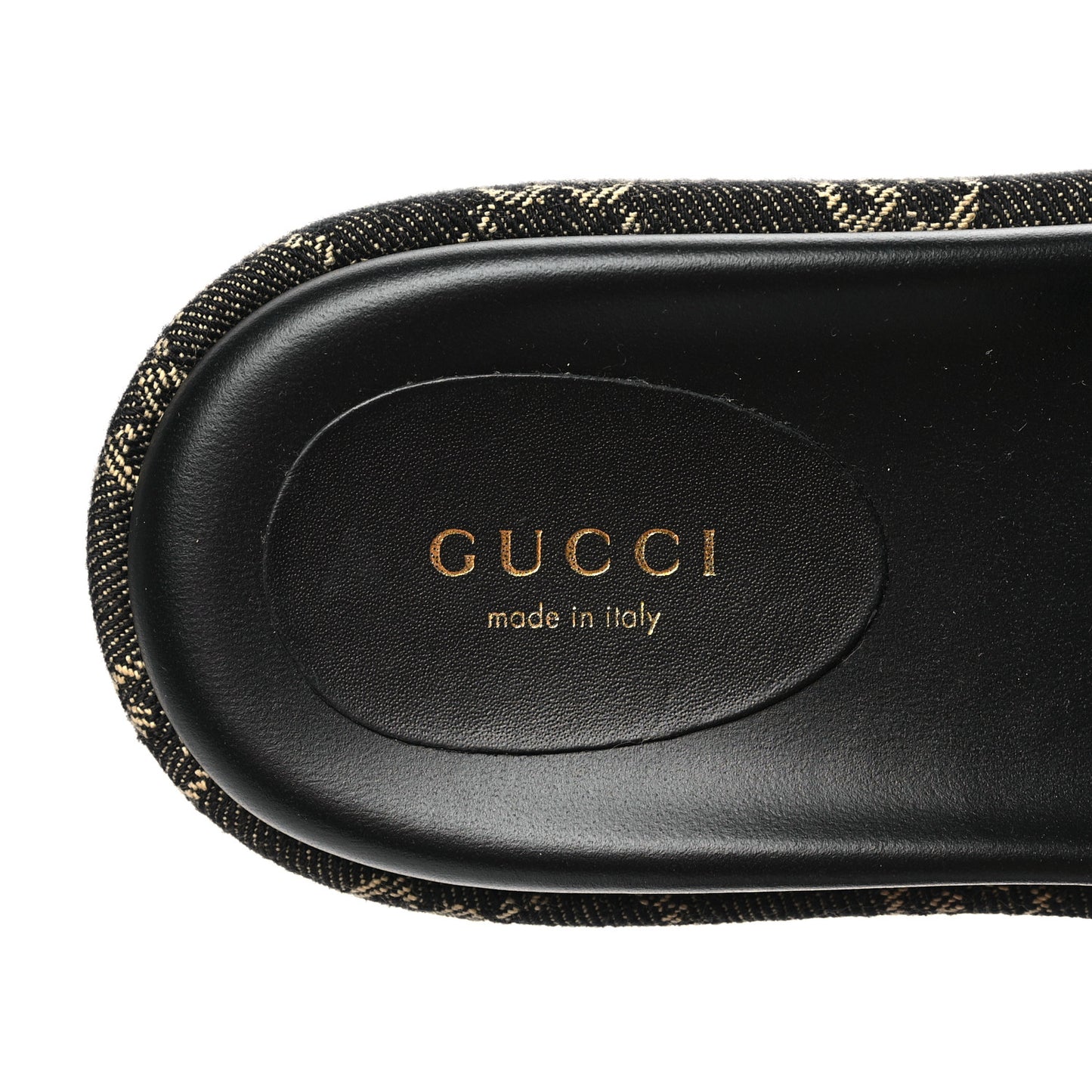 Jacquard Black Denim GG Monogram Angelina Platform 55mm Slide Sandals 37.5 Black Ivory