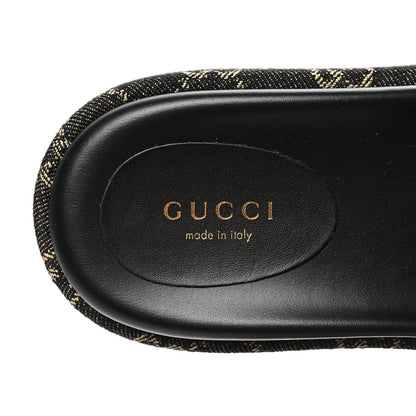 Gucci Jacquard Black Denim GG Monogram Angelina Platform 55mm Slide Sandals 37.5 Black Ivory 7 of 9