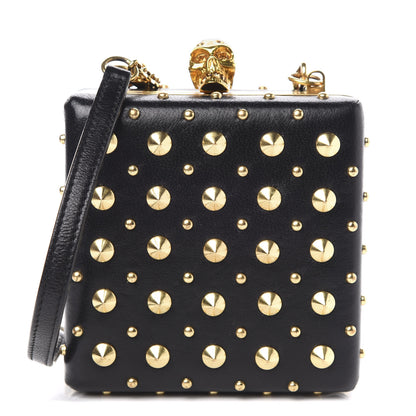 Alexander McQueen Nappa Studded Skull Box Chain Clutch Black Gold 1 of 10