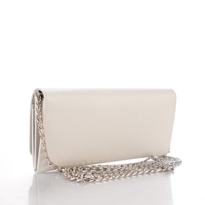 Prada Saffiano Bi-Color Chain Wallet Talco Nero Black 3 of 6