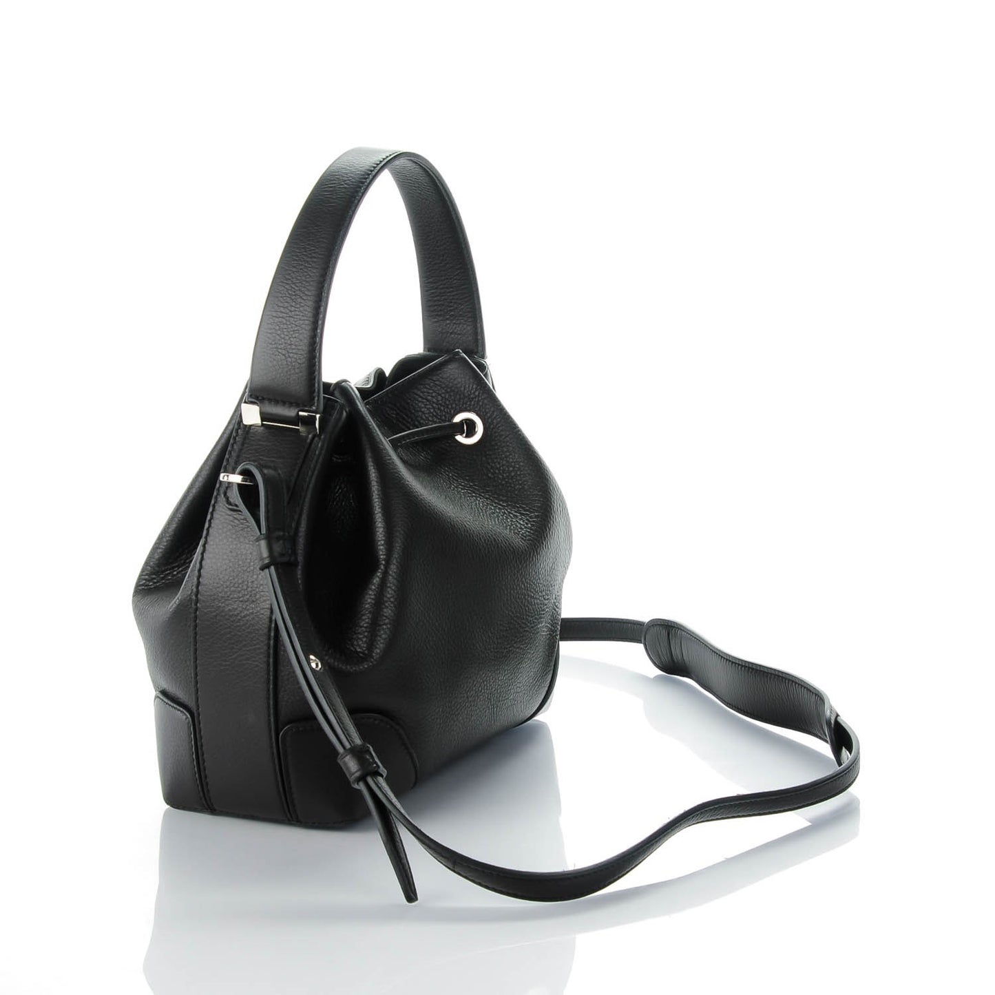 Calfskin Small Lucrezia Drawstring Bucket Bag Black