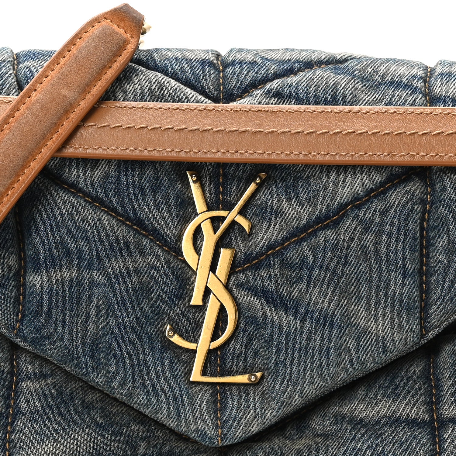 Saint Laurent Denim Quilted Small Loulou Puffer Monogram Chain Satchel Blue Cinnamon 8 of 11