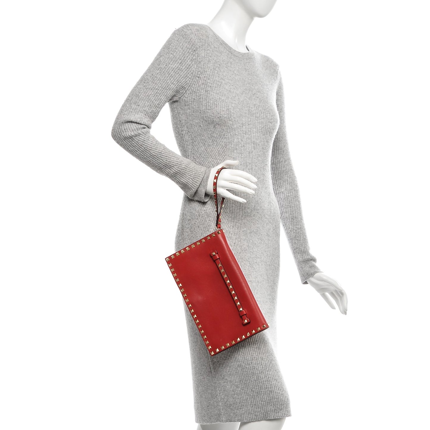 Nappa Rockstud Wristlet Clutch Rosso Valentino