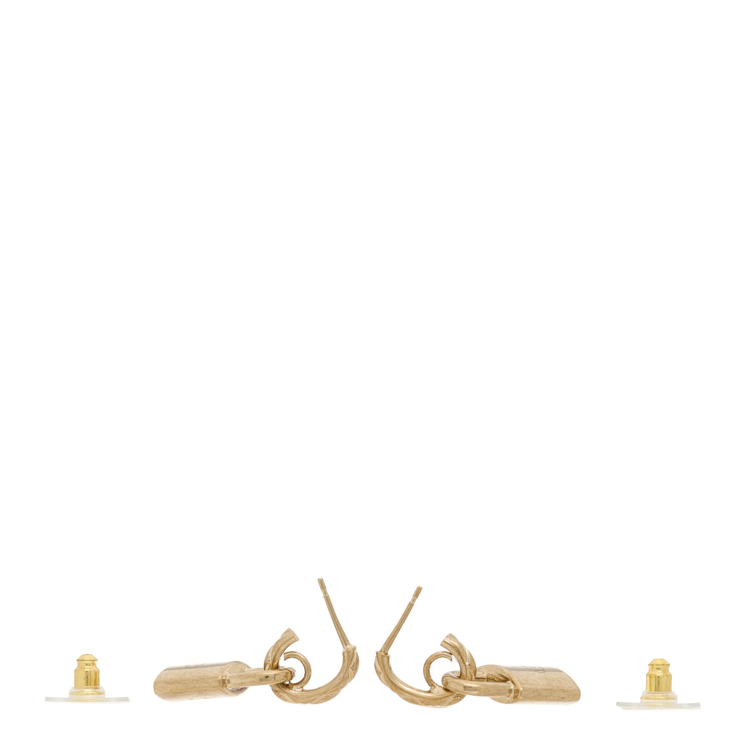 Chanel Metal Lock Drop Earrings Light Gold 3 of 4