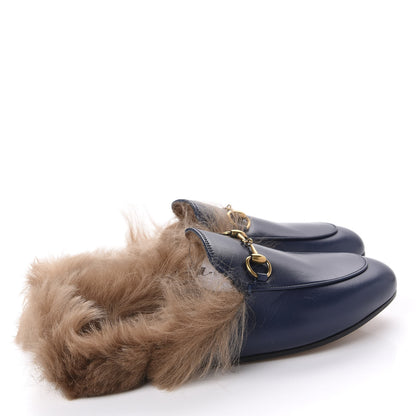 Gucci Malaga Kid Fur Womens Princetown Slippers 38 Blue Agata 4 of 9