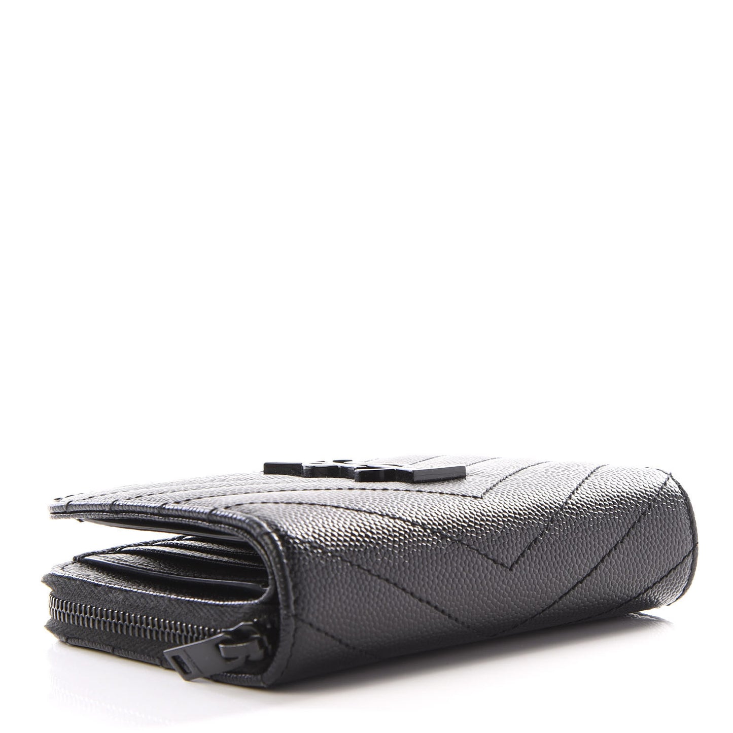 Grain De Poudre Matelasse Chevron Monogram Compact Zip Around Wallet Black