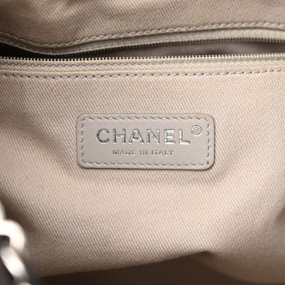 Chanel Striped Canvas Deauville Drawstring Bag Grey Black 6 of 12