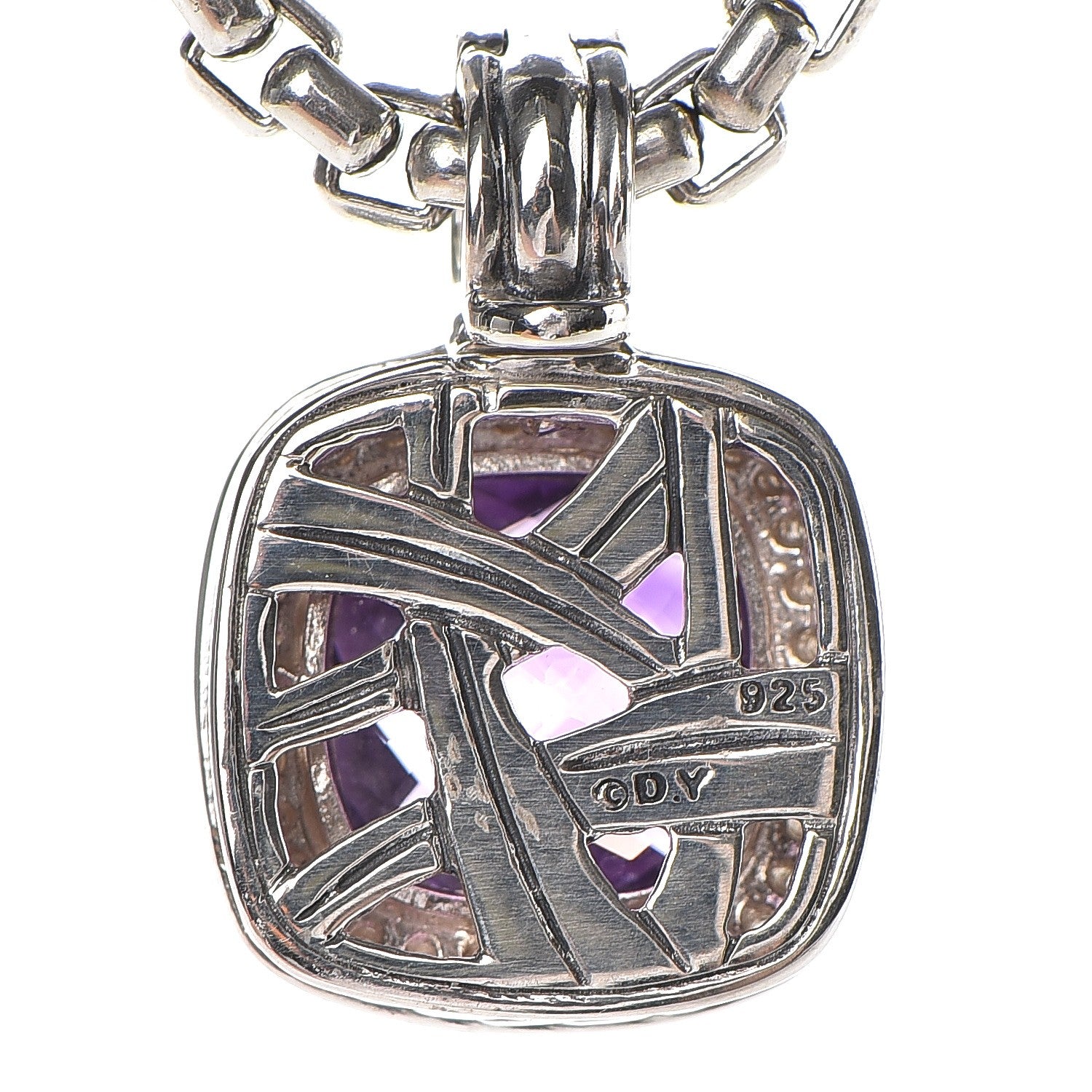 David Yurman Sterling Silver 14K Yellow Gold Diamond Amethyst 11mm Albion Pendant Necklace 5 of 5