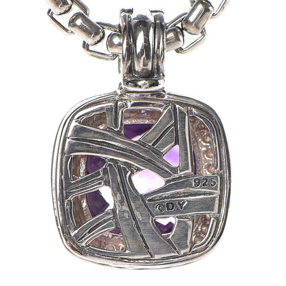 David Yurman Sterling Silver 14K Yellow Gold Diamond Amethyst 11mm Albion Pendant Necklace 5 of 5