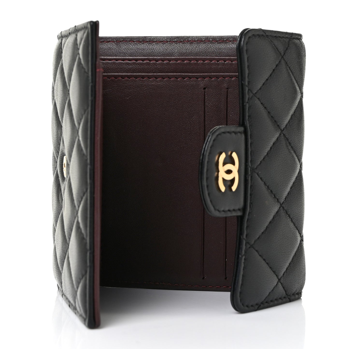Lambskin Quilted Compact Flap Wallet Black