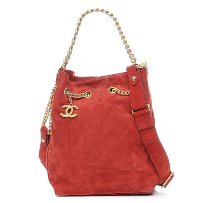 Chanel Suede Calfskin Small On My Shoulder Drawstring Bag Red 1 of 11